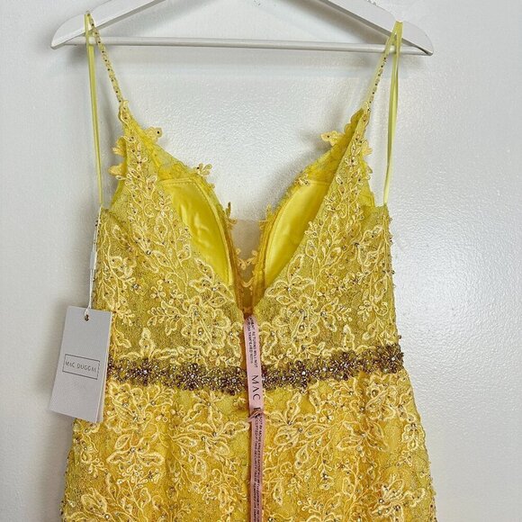 MAC DUGGAL Floral Appliqué Plunge Mermaid Gown in Lemon Size US 6 NWT - Picture 11 of 16